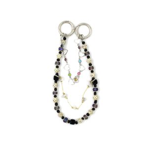 Triple Strand Black Crystal Bead Phone Charm